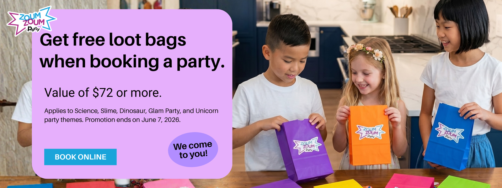 Free loot bags with your kids party booking