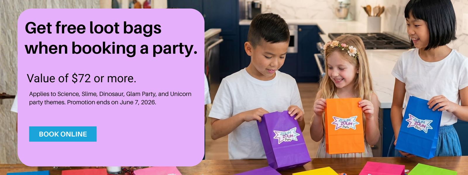 Free loot bags with your kids party booking